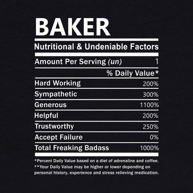 Baker Name T Shirt - Baker Nutritional and Undeniable Name Factors Gift Item Tee by nikitak4um